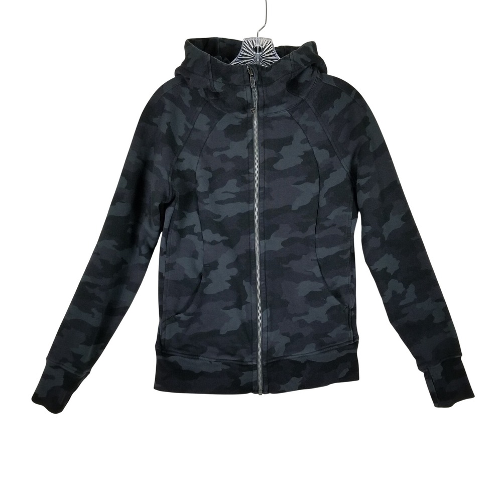 Lululemon Scuba Full Zip Hoodie Women 8 Black Gray Camo LW4BPBS